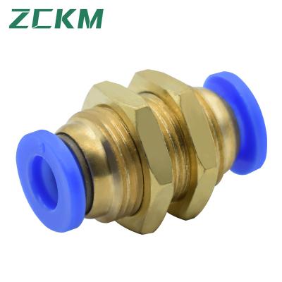 China Building Material Stores P.M. Series Straight Pneumatic Push To Quick Connect Tube Fitting , One Touch Bulkhead Union Air Fitting for sale