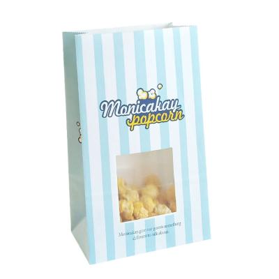 China Recyclable Custom Design White Kraft Paper Bag With Clear Window For Popcorn Packaging for sale