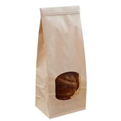 China Recyclable Customized Printing Rack Up Narrow Tin Tie Kraft Paper Bag With Clear Window For Bakery Bread for sale