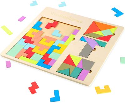 China Cartoon Toy Wooden Brain Block Teaser Puzzles Cube Toys For Children Adults Kids Adults Tetris Tangram IQ Game STEM Montessori Studying Gift for sale