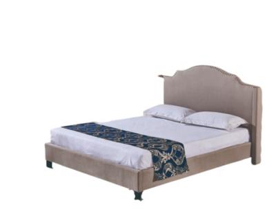 China Fashion durable luxury buff color modern design PU leather bed frame with beautiful arc shape nail headboard for bedroom furniture for sale