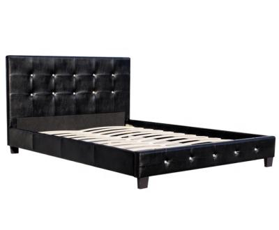 China Hot Selling Durable Upholstery Glossy Black Leather Bed Frame with Crystal Buttons Grid Headboard and Bedtail for Bedroom Furniture for sale