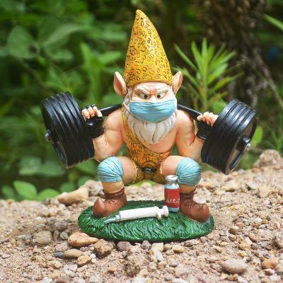 China Europe Wholesale New OEM Yard Garden Decoration Polyresin Sports Floor Stand Weightlifting Dwarf Decoration for sale