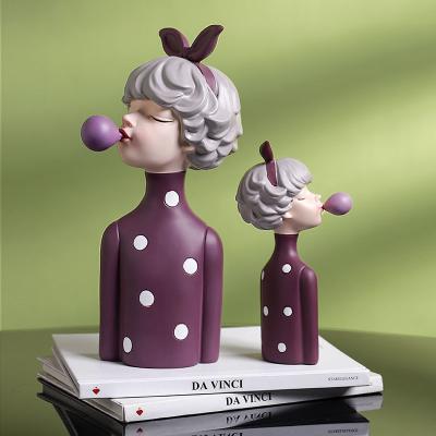 China Cute Girl Luxury Home Decoration Bubble Resin Europe Decoration Cartoon Bow Tie Girl Statue for sale