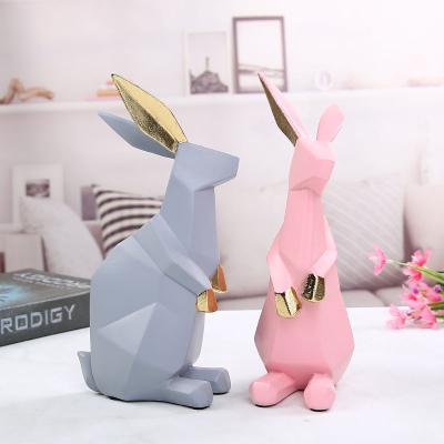 China Geometric Animal Bedroom Decoration 3D Resin Europe Rabbit Rabbit Statues Resin Desktop Statues for sale