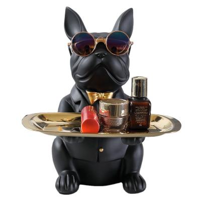 China New Gifts Tray Bulldog Piggy Bank Europe Style Resin Sculpture For Living Room French Bulldog Sculpture for sale