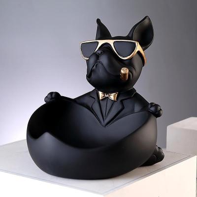 China Cool Decoration Creative Nordic Resin Europe Porch Dog Figurine Key Storage French Bulldog Sculpture for sale