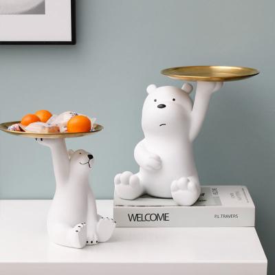 China Creative Europe Resin Table Decoration Ornaments,Polyresin Porch Key StorageBear Jewelry Tray Resin Crafts Sculpture for sale