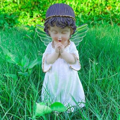 China Europe Living Room Outdoor Decoration Cartoon Resin Little Angel Doll Girl Gardening Flower Stand Decoration for sale