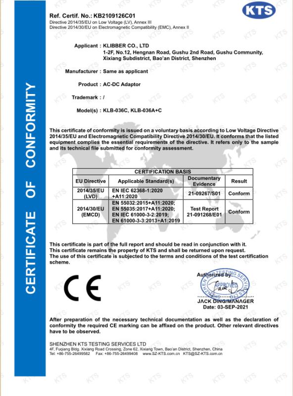 CE - Shenzhen Klibao Electronics Co., Ltd.