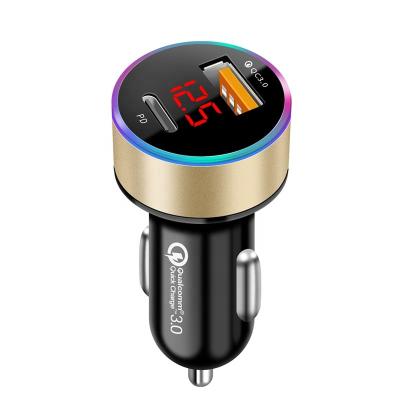 China Safety Dual USB OEM Digital Display Type C Palladium Car Charger 36W Qc3.0 USB C LED Display Car Charger For Iphone 12 13 Huawei Xiaomi for sale