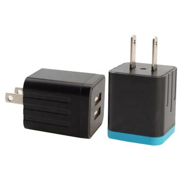 China Durable Wholesale 5V 2.1A USB Dual Port 2 Charger 2 Left Black Wall Charger Manufacturer for sale