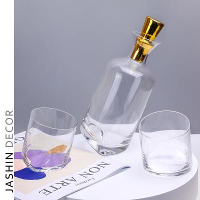 China Nordic Minimalist Fashion Position Glass Gold Plated Oblique Wine Set Dining Table Trendy Modern Home Decanter for sale