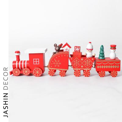 China Eco-friendly creative four-section wooden five-section red Christmas train track ornaments for sale