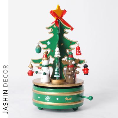 China New Eco-friendly Christmas Decorations Simple Model Assembly DIY Wooden Music Box Music Box Christmas Tree Ornaments for sale