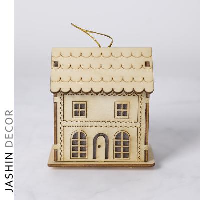 China Eco - Friendly Bright Wooden Christmas House Christmas Decoration Pendant Ornaments for sale