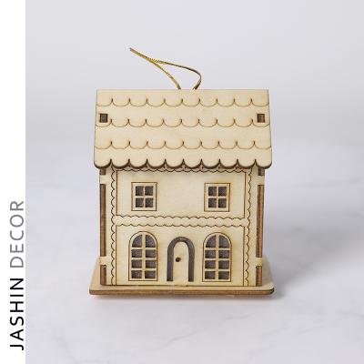 China Eco-friendly Bright Wooden Christmas House Decorations Xmas Christmas Holiday Decorations Wooden House for sale