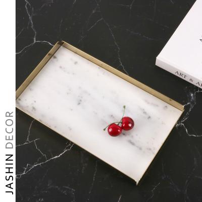 China Modern Marble Breakfast Tray Marble Serving Tray Marble Tray With Metal Handle Wholesale Manufacturer for sale