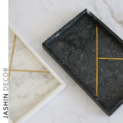 China Modern HIGH QUALITY Square Marble Storage Tray Marble Tray Nordic Style Golden Edge Jewelry Tray for sale