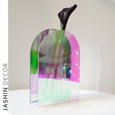 China Minimalist Acrylic Vase Shine Colorful Flower Vase Decoration Ornaments Small Vase Creativity Home Decoration for sale