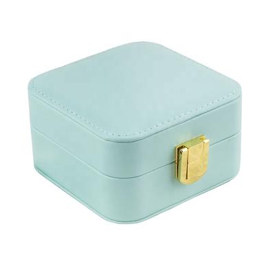 China Small Mint Green Color Leather Moving Jewelry Storage Box With Mirror for sale