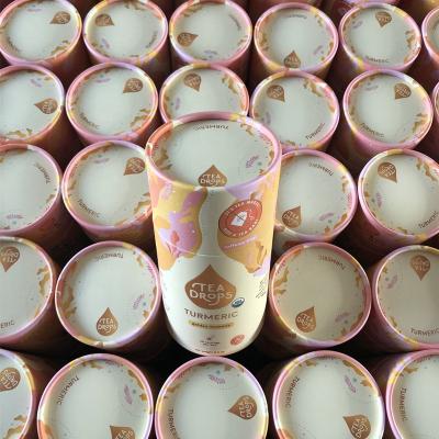 China Handmade colorful printing paper tube tea leaf packaging box with stamping foil and matte lamination for sale