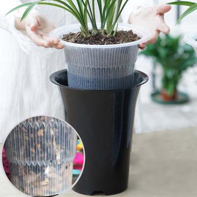 China Modern wholesale double wall flower pot cylinder transparent orchid pot for green plant pot for sale