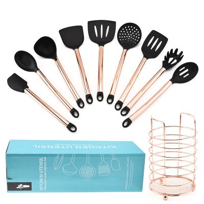 China Sustainable Gold Plating Handle Silicone Kitchen Utensils Cooking Set Suppliers for sale