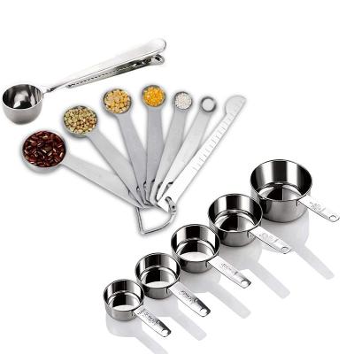 China Sustainable 13PCS Set Stainless Steel Measuring Scoops Set With 1 Leveler 1 Coffee Measuring Scoop With Clip for sale