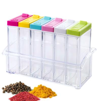 China Modern Spice Bottle Set Condiment Storage Spice Seasoning Containers Fit Transparent Salt Sugar Pepper Spice Jar With Tray Rack for sale