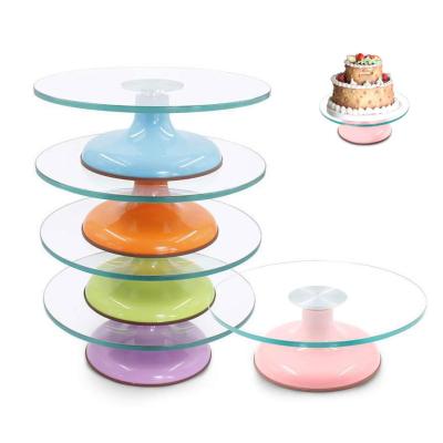 China Viable Cake Decorating Supplies Pastry Cupcake Display Rotary Table Cake Stand Dish Cake Rotating Glass Rotating Baking Turntable for sale