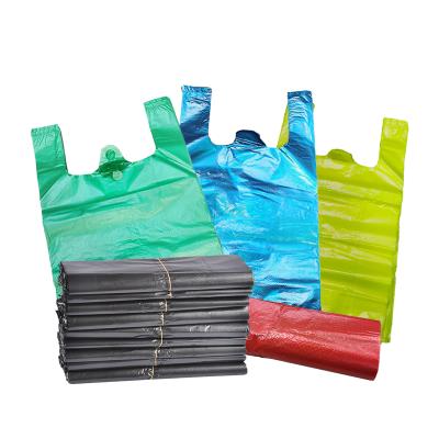 China Safety In Stock HDPE T-shirt Plastic Shopping Bag Packaging Plastic Bag With Handle for sale