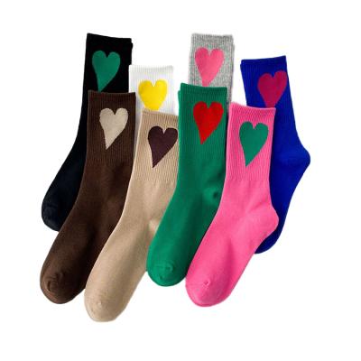 China Valentine's Day Breathable Wholesale Gift Custom Logo Fashion Crew Cotton Jacquard Heart Socks for sale