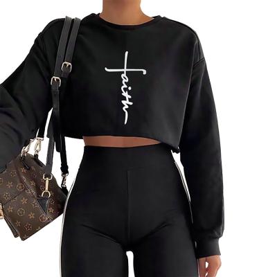 China Wholesale fashion hot sale QUICK DRY faith printing short round neck crop top long sleeve for women for sale