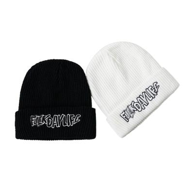 China Custom Embroidery JOINT LOGO 100% Acrylic Yarn Knit Personalized Streetwear Knitted Beanie Hat for sale