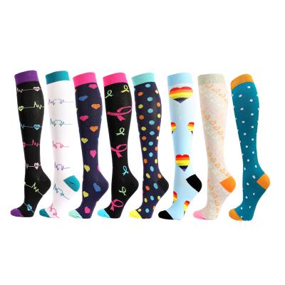 China New Design QUICK DRY Colorful Heart Knee High Pressure 20-30Mhg Ladies Compression Socks Custom Made for sale