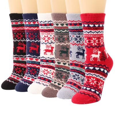 China 2021 New Style Ethnic Reindeer Thermal Breathable Kitted Coral Velvet Ankle Christmas Tube Thick Breathable Socks For Gift for sale