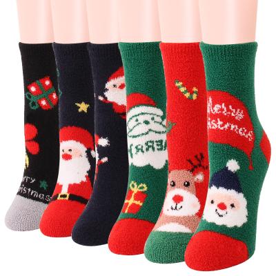 China Fashion Cartoon Jacquard Coral Velvet Warm Thick Fuzzy Socks Breathable Hot Selling Funny Christmas Support Paypal for sale