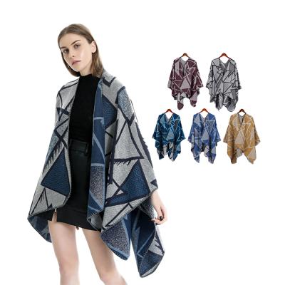 China Amazon Classic Winter Geometric Triangles Plus Size Faux Thick Loose 100% Acrylic Cashmere Poncho Scarf For Women Luxury Cardigan for sale