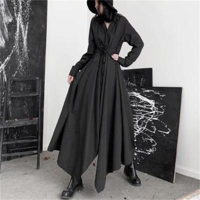 China Breathable Japanese Yamamoto Style Breathable Dark Department of Tie Belt Waist Swing Long Sleeve Shirt Dress for sale