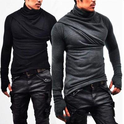 China Men's Long Sleeve Breathable Neck Stack Personality Spring Thin Black Top And Mitten T-shirt Men's Autumn Basic Coat Large Collar Breathable Top for sale