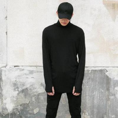 China Korean Men's Fashion Front And Back Slit Collar Long Length Thickened Top Support Men's Long Sleeve Breathable Medium Short T-Shirt for sale