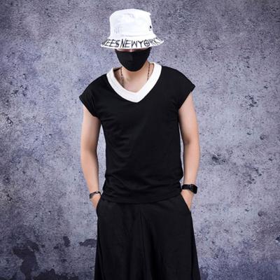 China Hong Kong Style Breathable Leisure V-Neck Hip-Hop Men's T-shirt Summer Wear High Street Style Dark Wear for sale