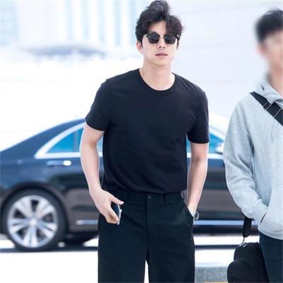 China 2021 Summer Fashion Anti-Wrinkle Round Neck Simple Men's Anti-Wrinkle T-shirt Korean Cotton Men's Slim Shorts Black T-shirt Sleeve Casual Fashion for sale