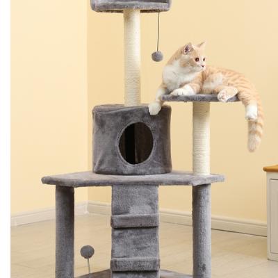 China New Home Stocked Climbing Scratcher Furniture Cat Condo Tree Tower With Hammock for sale