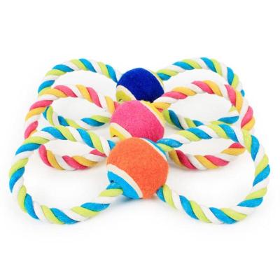 China Stocked Colorful Tennis Cotton Rope Chew Pet Toys Shape Dog Toys For Chewing for sale