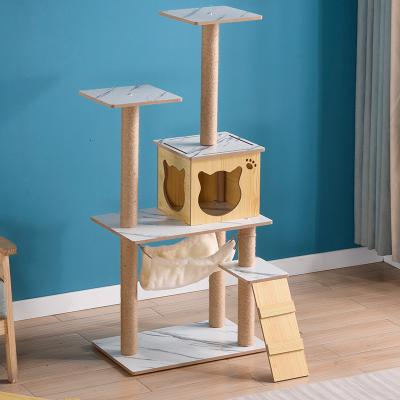 China Luxury Wooden Room Stocked Cat Climbing Scratching Toy Solid Pet Furniture Small Cat Tree for sale