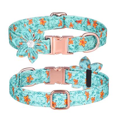 China Luxury Accessories Stocked For Dogs Cats Metal Buckle Dog Collar And Leash Set 2021 Custom Pattern Nylon Adjustable Pet Supplies for sale