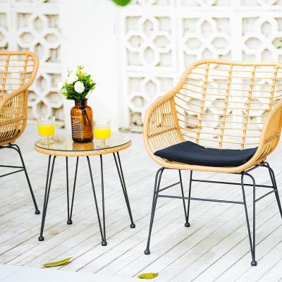 China Durable Wicker Rattan Table Chair and Balcony Yard Chair Wicker Three-Piece Set for sale