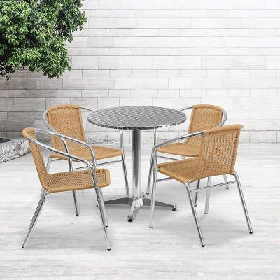 China Modern Premium Decay ADAC Rattan Chair Outdoor Rattan Flower Chair Table Set With 4 Black Rattan Chairs for sale